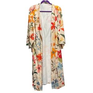 Woman's Open  Kimono  Multi Color Floral Long Plus Size 6XL Polyester Stretch